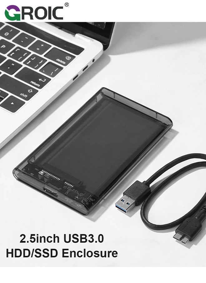 GROIC - Grey 2.5" Hard Drive Enclosure, 6Gbps USB 3.1 Gen 1 to SATA III Tool-Free SSD Hard Drive Enclosure for 2.5 inch 7mm/9.5mm SATA HDD & SSD - Image 1