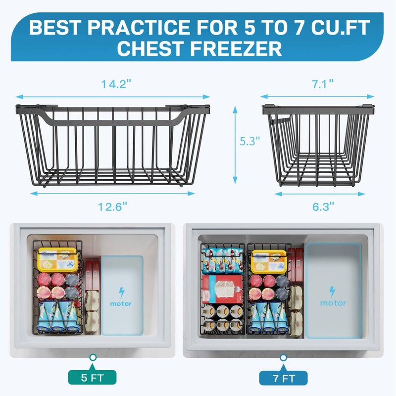 SUNALLY Freezer Organizer Bins, 4 Pack Stackable Chest Freezer Organizer for 5-7 Cu.FT Deep Freezer Sort Frozen Meats and Food, Freezer Storage Baskets with Handles Easy Reach from Bottom, Black - Image 2