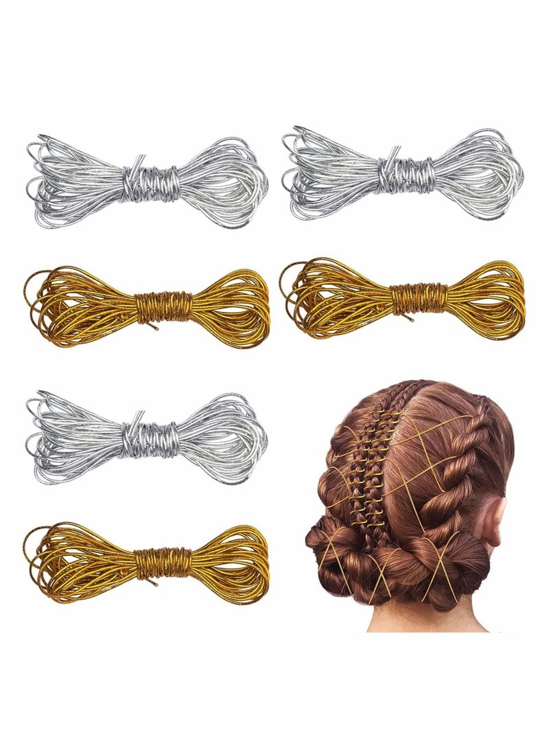 Y&D 5M Braids Hair Elastic Cords Braiding Rope Metallic Tinsel Stretch Cord Ribbon Gold Silver String Jewelry Thread for Twist Gift Hang Tags and Craft Making 6 Pieces  - Image 1