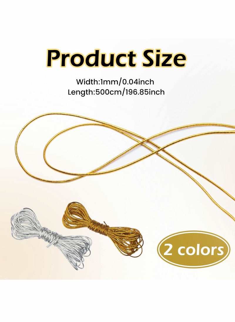 Y&D 5M Braids Hair Elastic Cords Braiding Rope Metallic Tinsel Stretch Cord Ribbon Gold Silver String Jewelry Thread for Twist Gift Hang Tags and Craft Making 6 Pieces  - Image 5