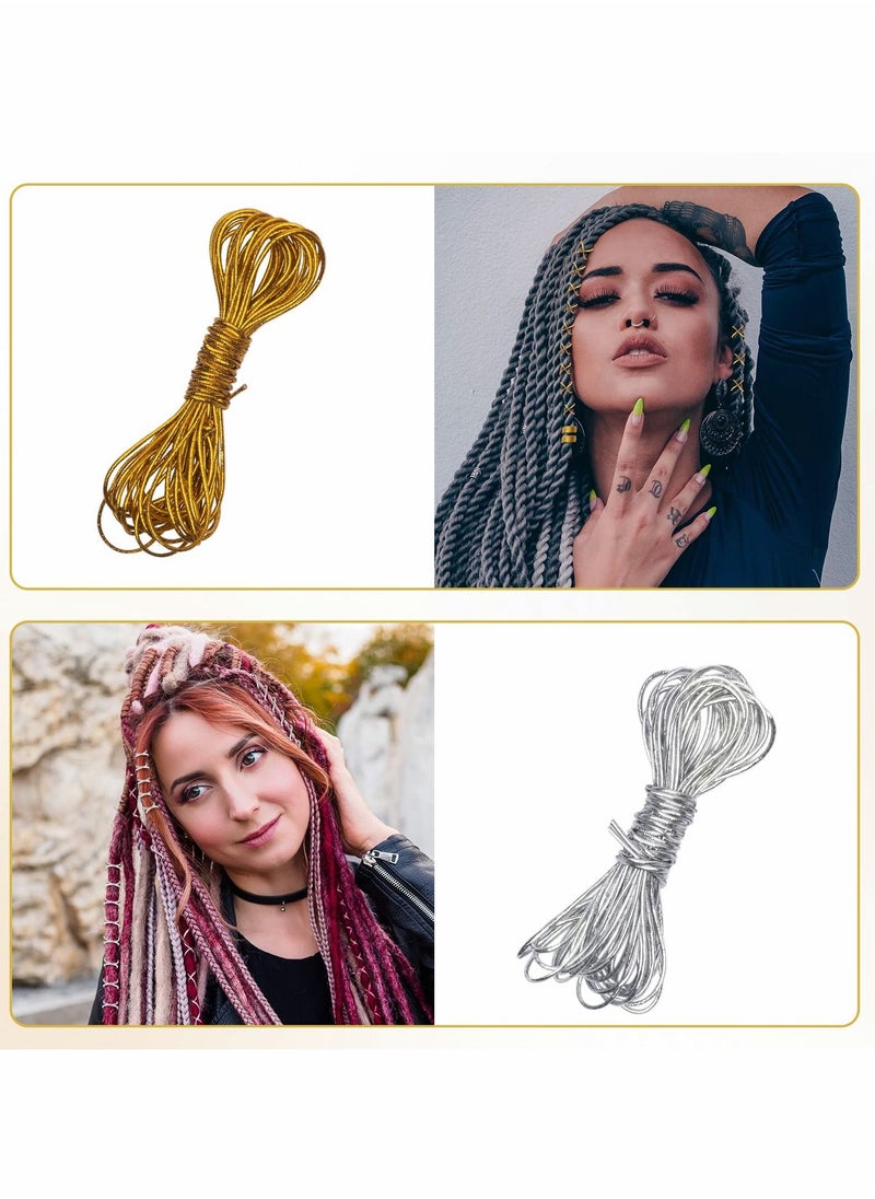 Y&D 5M Braids Hair Elastic Cords Braiding Rope Metallic Tinsel Stretch Cord Ribbon Gold Silver String Jewelry Thread for Twist Gift Hang Tags and Craft Making 6 Pieces  - Image 2