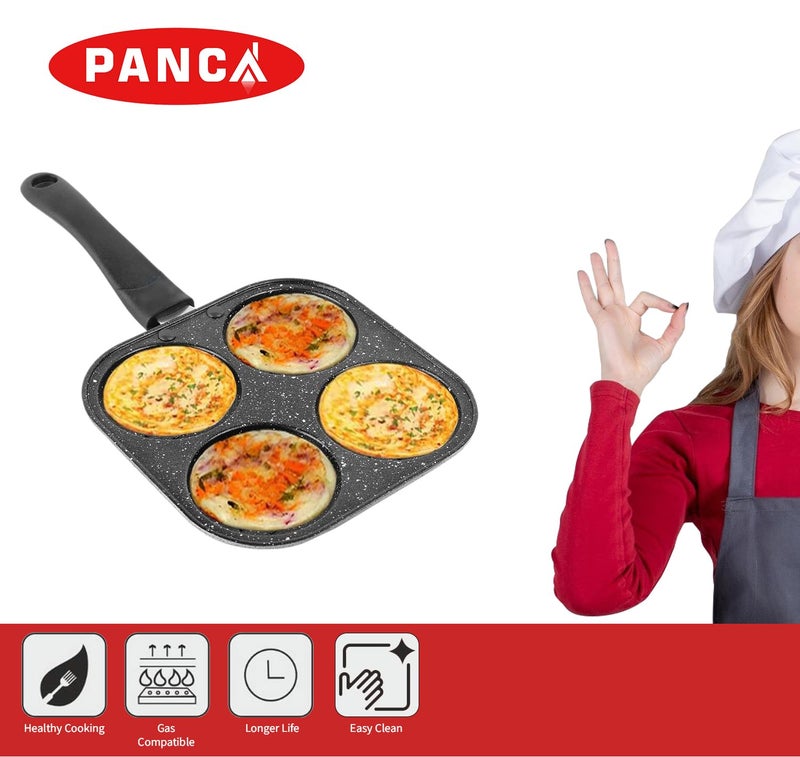 PANCA Non-Stick Grill Pan Mini Pan Uttapam Tawa Aluminum Multi Snack Maker 4 Cavity, Pancake Maker (Black, Pack of 1) - Image 3