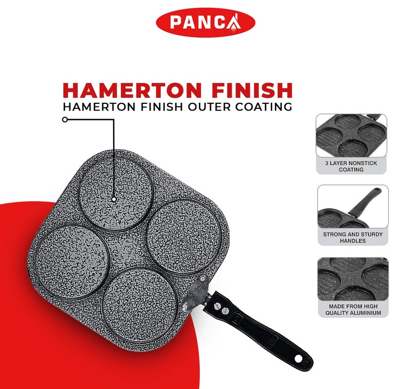 PANCA Non-Stick Grill Pan Mini Pan Uttapam Tawa Aluminum Multi Snack Maker 4 Cavity, Pancake Maker (Black, Pack of 1) - Image 5