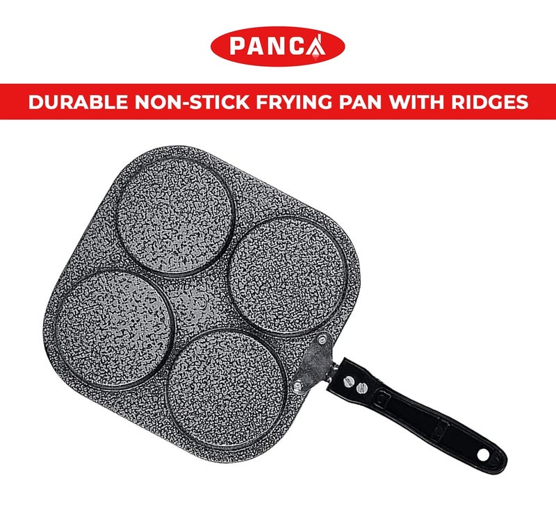 PANCA Non-Stick Grill Pan Mini Pan Uttapam Tawa Aluminum Multi Snack Maker 4 Cavity, Pancake Maker (Black, Pack of 1) - Image 2