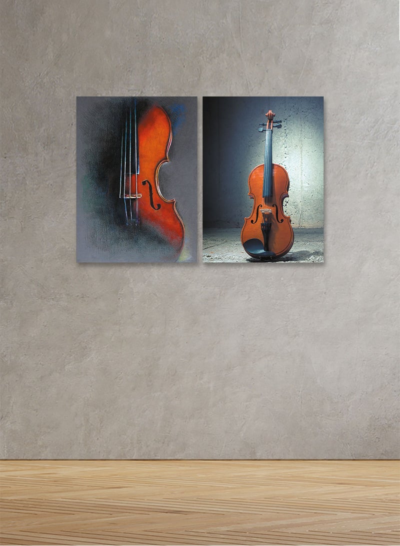 Marktna Decorative Wall Art Painting with a Violin Design, 2 pieces, Size 80x60 cm - Image 1