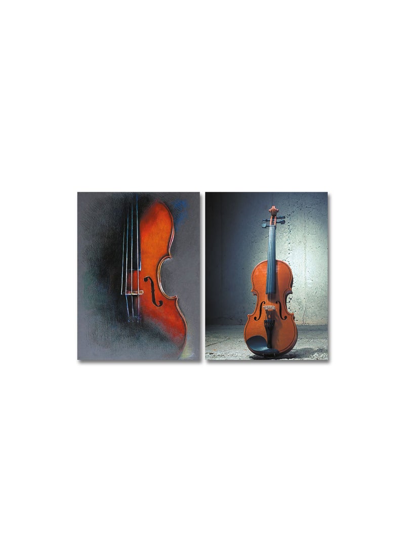 Marktna Decorative Wall Art Painting with a Violin Design, 2 pieces, Size 80x60 cm - Image 2