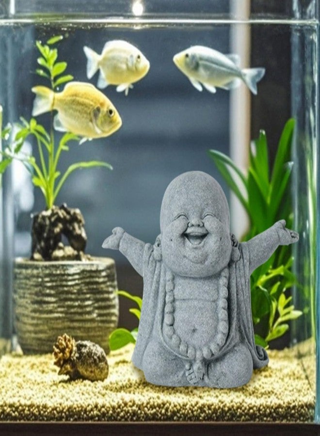 OwMell Japanese Jizo Monk Statue Praying, Buddha Jizo Statue Figurine Memorial Statue Aquarium Decoration for Garden Outdoor Ornament 2.6" - Laughing Buddha - Image 3