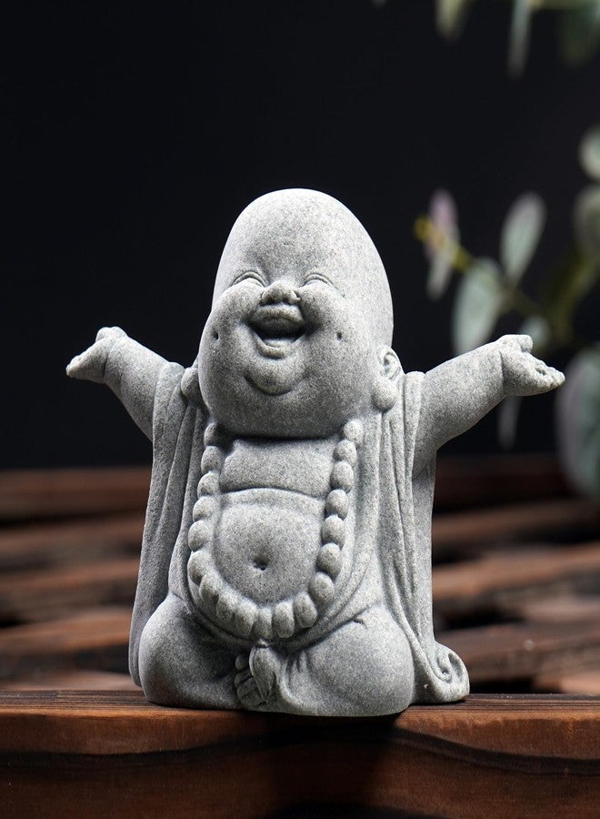 OwMell Japanese Jizo Monk Statue Praying, Buddha Jizo Statue Figurine Memorial Statue Aquarium Decoration for Garden Outdoor Ornament 2.6" - Laughing Buddha - Image 1