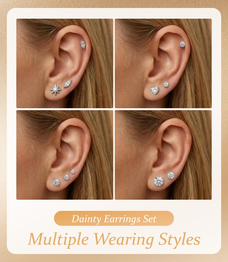 Incaton Hypoallergenic Flat Back Earrings for Women Silver 14K Gold Plated Surgical Stainless Steel Stud Earrings Cubic Zirconia Cartilage Studs Earrings For Multiple Piercing Sensitive Ears Silver - Image 4