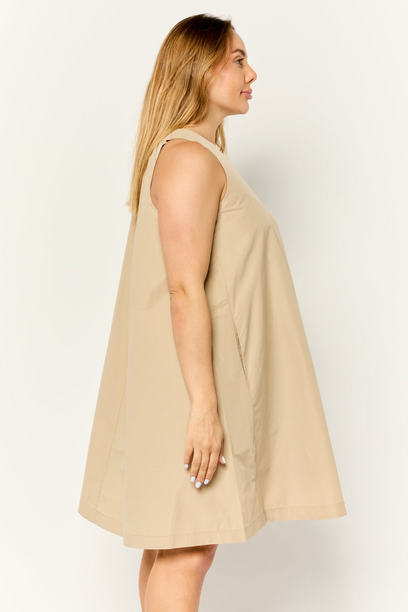 ESPRIT Women Solid A-Lined Mini Dress, Tan - Image 2