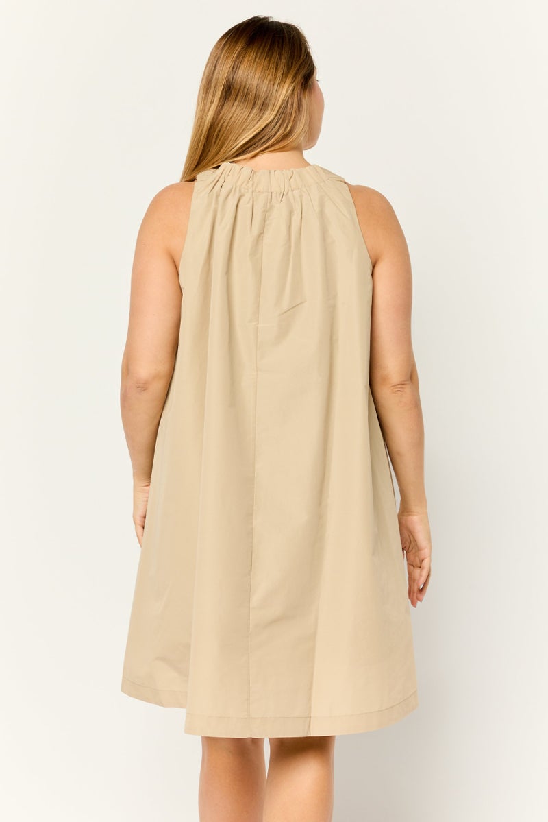 ESPRIT Women Solid A-Lined Mini Dress, Tan - Image 3