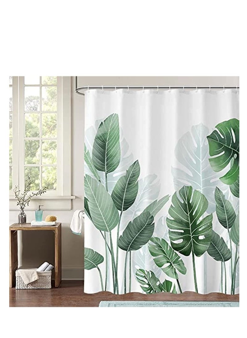 Dubkart Waterproof Fabric Plant Shower Curtain for Bathroom with 12 Hooks, Tropical Green Plant Shower Curtain for Laundry room,180x200cm, - Image 1