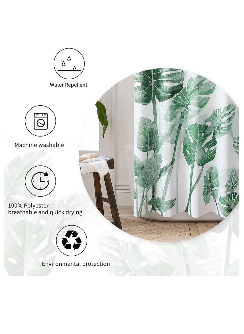 Dubkart Waterproof Fabric Plant Shower Curtain for Bathroom with 12 Hooks, Tropical Green Plant Shower Curtain for Laundry room,180x200cm, - Image 3