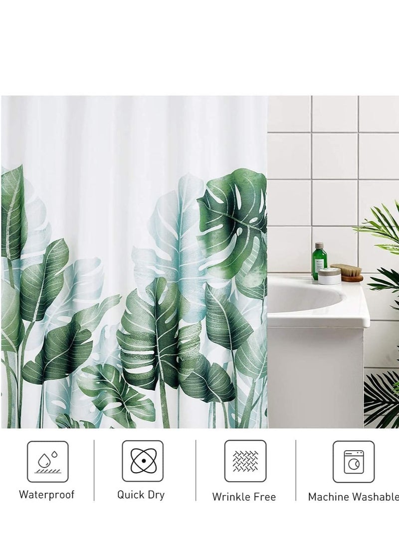 Dubkart Waterproof Fabric Plant Shower Curtain for Bathroom with 12 Hooks, Tropical Green Plant Shower Curtain for Laundry room,180x200cm, - Image 2