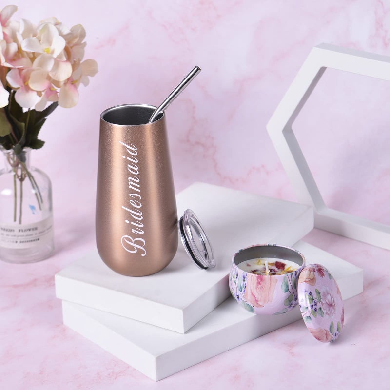 دي إتش كيو إتش Dhqh وصيفة الشرف اقتراح مجموعات صندوق الهدايا من العروس، هل ستكون وصيفة الشرف الخاصة بي، 6 أونصة من قبيلة العروس المصنوعة من الفولاذ المقاوم للصدأ نظارات الشمبانيا العازبة وحفلات السبا وهدايا الزفاف وحفلات الزفاف - Image 4