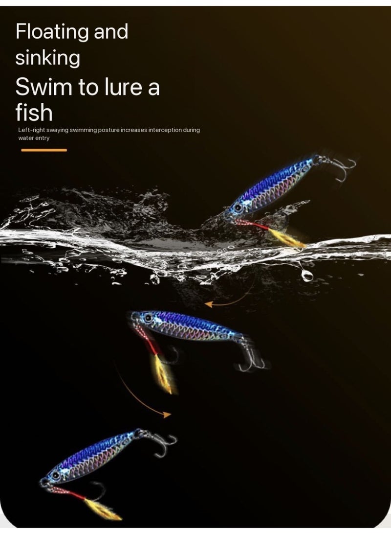 jingpin Falling Jig Lure with Reinforced Treble Hooks, All-Water Layer Topmouth Culter Killer, Silver Laser 20g 5-Pack - Image 5