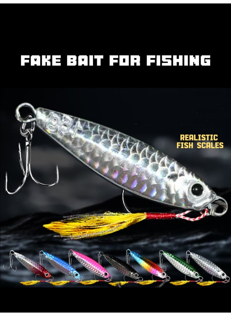 jingpin Falling Jig Lure with Reinforced Treble Hooks, All-Water Layer Topmouth Culter Killer, Silver Laser 20g 5-Pack - Image 1