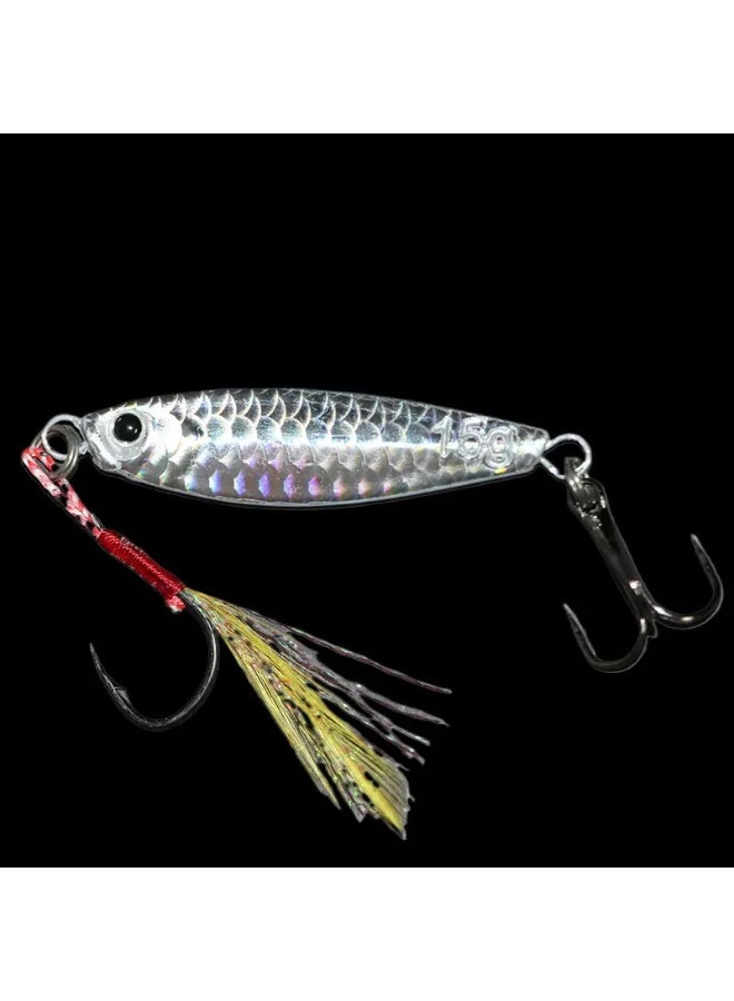 jingpin Falling Jig Lure with Reinforced Treble Hooks, All-Water Layer Topmouth Culter Killer, Silver Laser 20g 5-Pack - Image 2