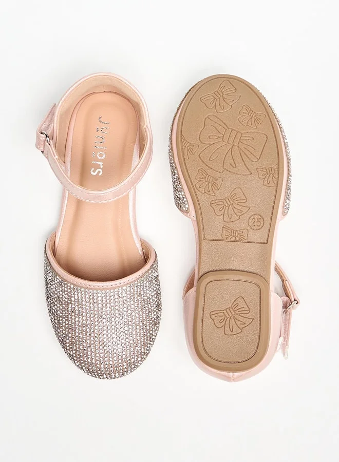 JUNIORS Girls Embellished Ballerina Shoes with Hook and Loop Closure
