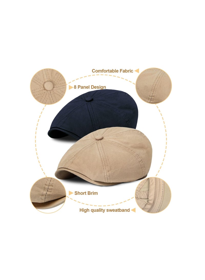 Captaintech 2 Pack Newsboy Hats for Men Classic 8 Panel Wool Blend Ivy Hat - Image 4