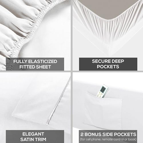 Mueller UltraTemp King Size Sheets Set – 6 Piece Premium Bedding, Silky Soft 1800 Thread Count, Cooling, Deep Pocket up to 16", Breathable Heat Transfer, Wrinkle-Resistant & Hypoallergenic, White - Image 4