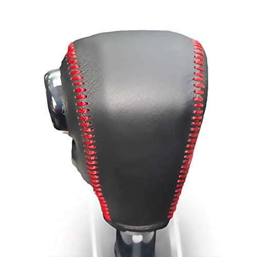 JI Loncky Black Genuine Leather Gear Shift Knob Cover for Honda CRV 2012 2013 2014 Automatic Accessories (Black Leather,Red Thread) - Image 1