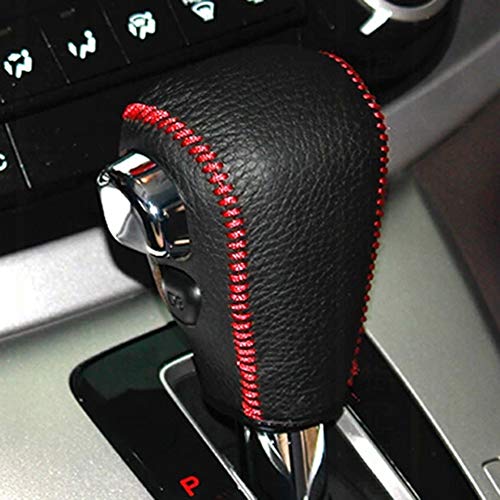 JI Loncky Black Genuine Leather Gear Shift Knob Cover for Honda CRV 2012 2013 2014 Automatic Accessories (Black Leather,Red Thread) - Image 2