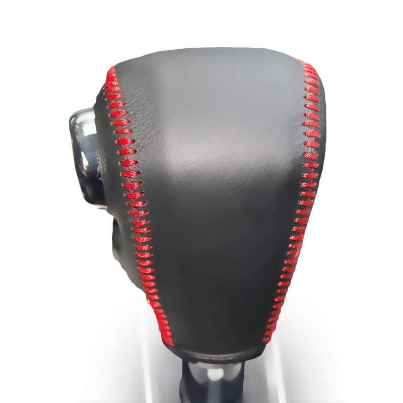 JI Loncky Black Genuine Leather Gear Shift Knob Cover for Honda CRV 2012 2013 2014 Automatic Accessories (Black Leather,Red Thread) - Image 3