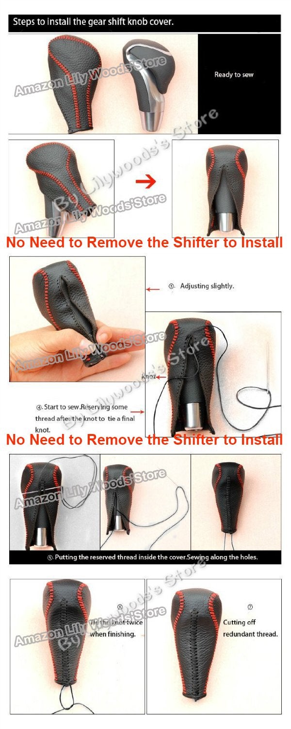 JI Loncky Black Genuine Leather Gear Shift Knob Cover for Honda CRV 2012 2013 2014 Automatic Accessories (Black Leather,Red Thread) - Image 4