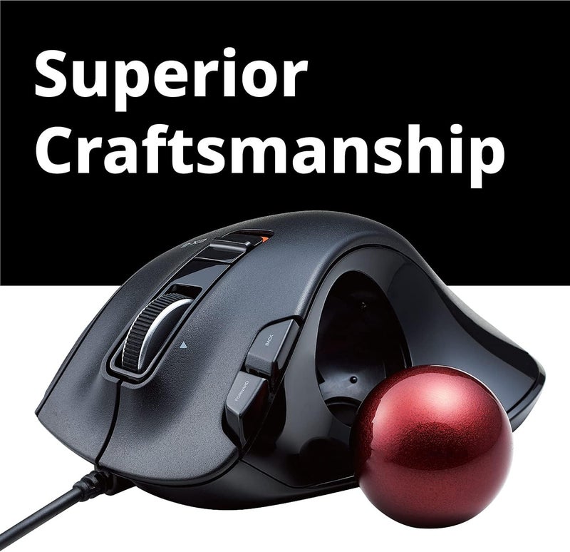 ELECOM EX-G Wired Trackball Mouse, Ergonomic Thumb Control, Smooth Tracking Roller Ball, 5 Programmable Buttons, Tilt Scroll, Computer Mice for PC Mac - Image 3