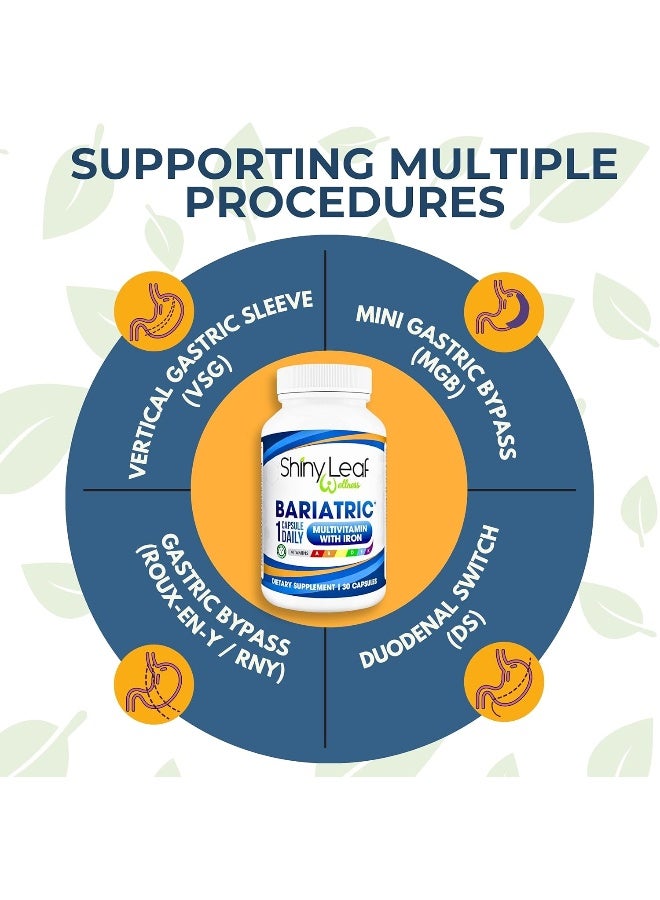 Shiny Leaf فيتامينات متعددة لعلاج السمنة مع الحديد - 45 ملغ لجراحة تحويل المعدة، قص المعدة، روكس-إن-واي، تحويل الاثني عشر - 22 فيتامينات ومعادن، متوافقة مع ASMB، نباتية، مصنوعة في الولايات المتحدة، GMP، 30 حبة. - Image 4