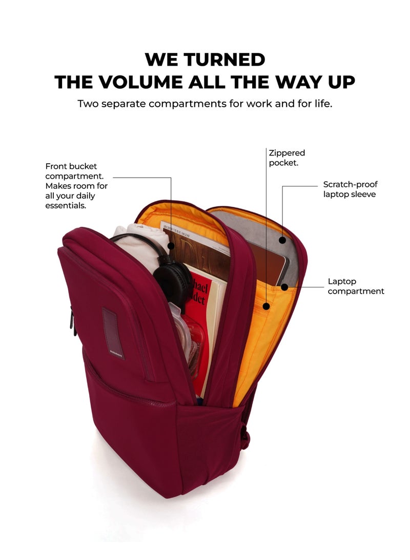 Mokobara Kaleido Backpack | Fits 16-inch Laptop | Water-Resistant Polyester & Vegan Leather | Multiple Compartments with Luggage Sleeve | For Work, Travel & Daily Use | Maroon (Feeling Grapeful plush) - Image 3