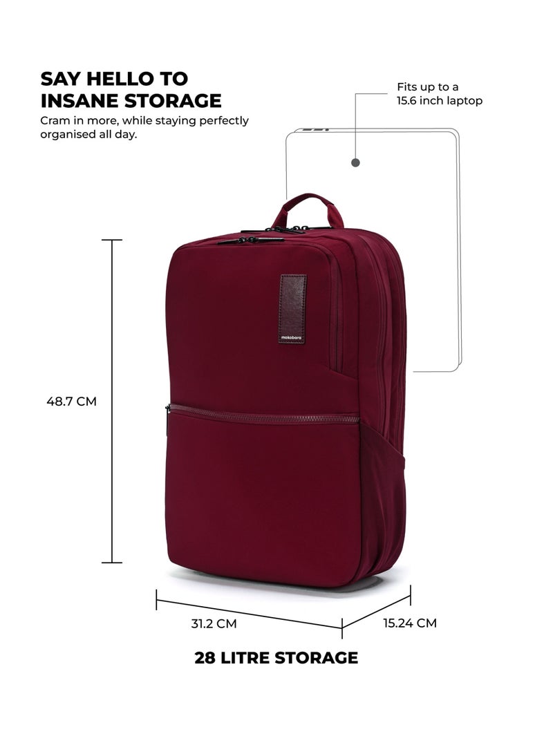 Mokobara Kaleido Backpack | Fits 16-inch Laptop | Water-Resistant Polyester & Vegan Leather | Multiple Compartments with Luggage Sleeve | For Work, Travel & Daily Use | Maroon (Feeling Grapeful plush) - Image 2