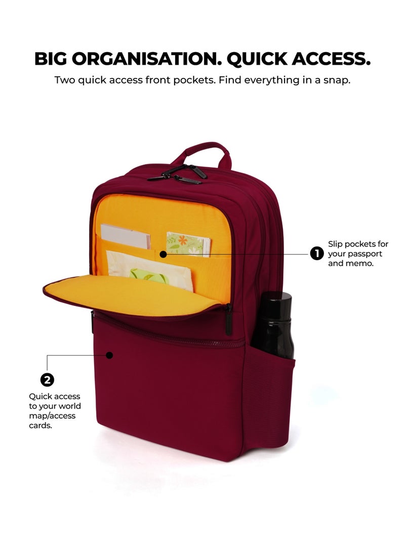 Mokobara Kaleido Backpack | Fits 16-inch Laptop | Water-Resistant Polyester & Vegan Leather | Multiple Compartments with Luggage Sleeve | For Work, Travel & Daily Use | Maroon (Feeling Grapeful plush) - Image 4