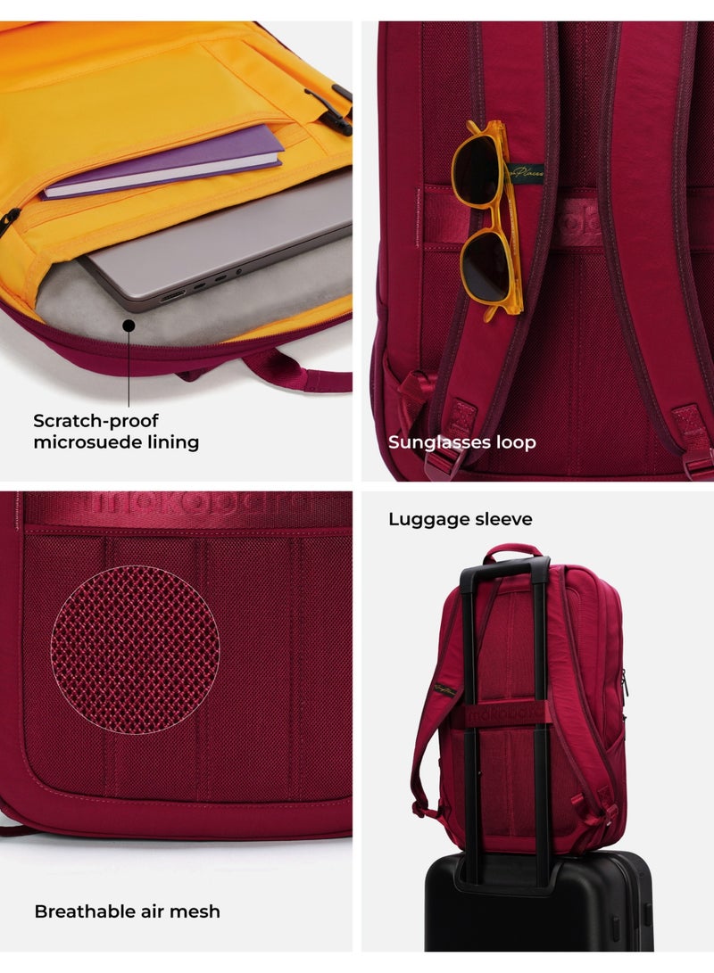 Mokobara Kaleido Backpack | Fits 16-inch Laptop | Water-Resistant Polyester & Vegan Leather | Multiple Compartments with Luggage Sleeve | For Work, Travel & Daily Use | Maroon (Feeling Grapeful plush) - Image 5