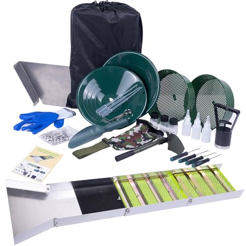 WodGod 27pcs Complete Gold Panning Kit with 50" Folding Sluice Box, Portable Aluminum Alloy Mining Equipment for Adults, Includes Gold Pan, Classifier Screen, Separating Magnet, Backpack & Accessories - Image 1
