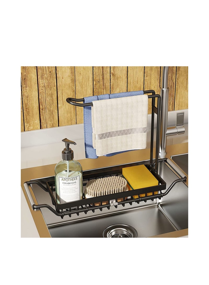 EMZJ 4-in-1 Dish Sponges Brush Soap Holder with Towels Drying Rack for Kitchen Expandable (16.7"-21.3") Sink Caddy Organizers J002 - Image 2