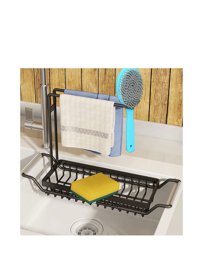 EMZJ 4-in-1 Dish Sponges Brush Soap Holder with Towels Drying Rack for Kitchen Expandable (16.7"-21.3") Sink Caddy Organizers J002 - Image 1