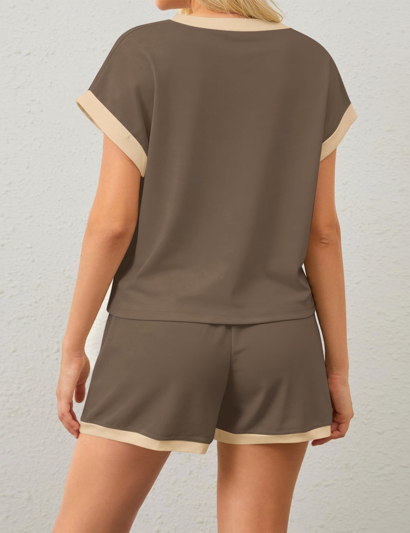 MISSACTIVER 2 Piece Lounge Set Women Stripe Knit Short Sleeve Tee Shirts Shorts Casual Summer Loungewear Shorts Sets - Image 3