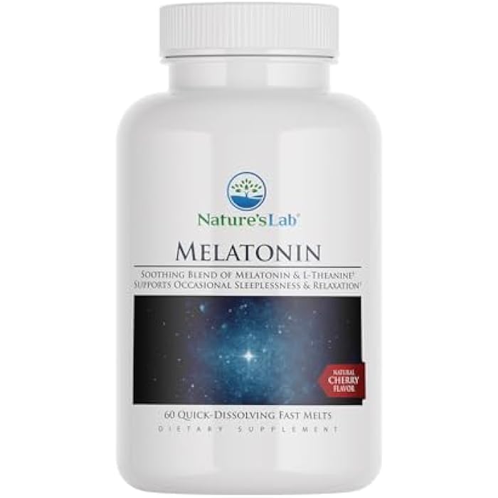 Nature's Lab Fast Melt Melatonin Tablets - 25 mg of L-Theanine + 6mg of Melatonin - 60 Count - Image 1