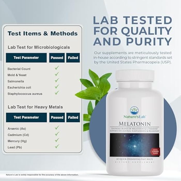 Nature's Lab Fast Melt Melatonin Tablets - 25 mg of L-Theanine + 6mg of Melatonin - 60 Count - Image 3