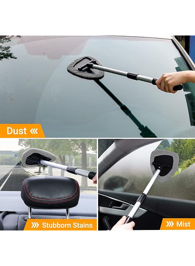 KASTWAVE Car Windshield Cleaning Brush, Microfiber Car Window Cleaner With 4 Reusable And Washable Microfiber Pads And Extendable Handle Auto Inside Glass Wiper Kit, Gray - Image 5
