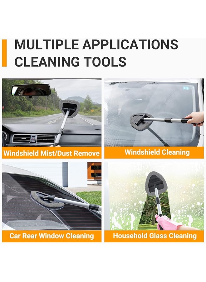 KASTWAVE Car Windshield Cleaning Brush, Microfiber Car Window Cleaner With 4 Reusable And Washable Microfiber Pads And Extendable Handle Auto Inside Glass Wiper Kit, Gray - Image 3