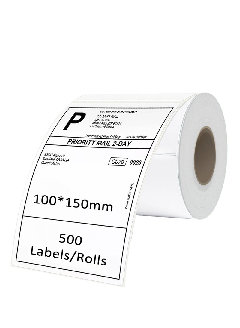 Thermal Label, Self-Adhesive Multipurpose Stickers Roll Easy to Tear for Barcode, Mailing 100mm*150mm 500Pcs/Roll - Image 1