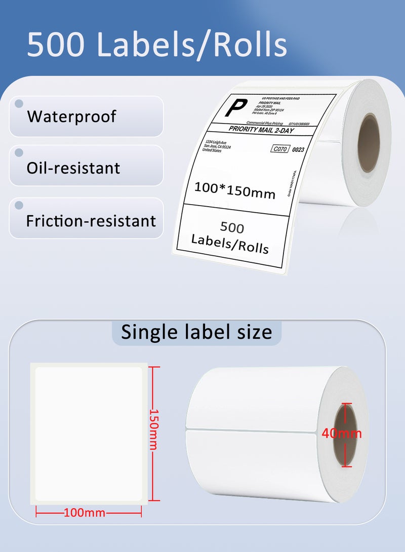 Thermal Label, Self-Adhesive Multipurpose Stickers Roll Easy to Tear for Barcode, Mailing 100mm*150mm 500Pcs/Roll - Image 2