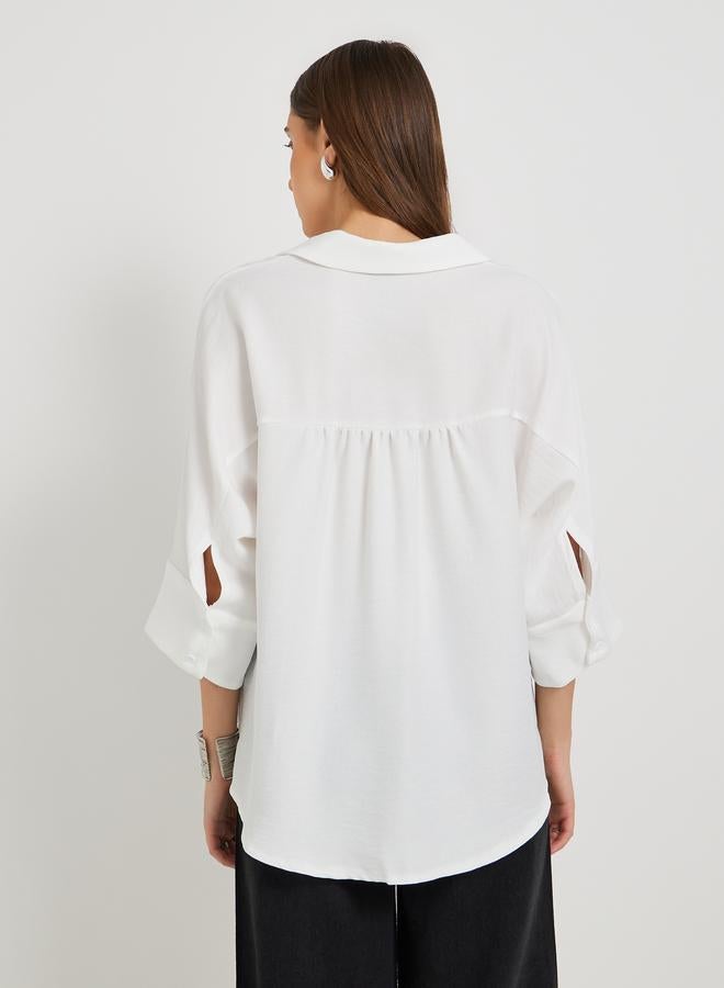 Take Two Take Two Solid Spread Collar Oversized Shirt  - Image 4