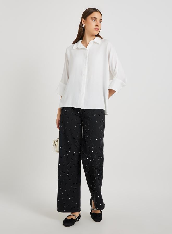 Take Two Take Two Solid Spread Collar Oversized Shirt  - Image 2