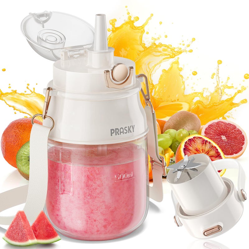 Prasky Portable Blender, Prasky Personal Blenders for Shakes and Smoothies with 27oz Cup, Lid and Shoulder Strap, Type-C USB Rechargeable, Personal Size Blenders BPA-free for Travel/Kitchen(Creamy White) - Image 1