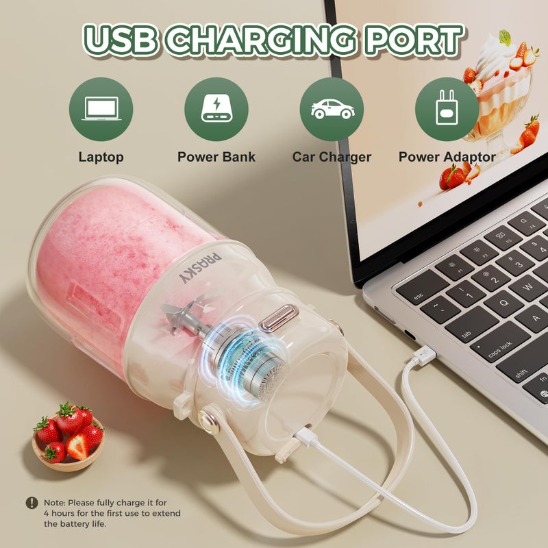 Prasky Portable Blender, Prasky Personal Blenders for Shakes and Smoothies with 27oz Cup, Lid and Shoulder Strap, Type-C USB Rechargeable, Personal Size Blenders BPA-free for Travel/Kitchen(Creamy White) - Image 4