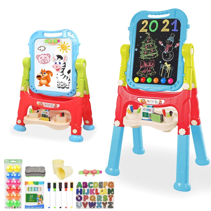Mojitodon Easel for KidsRotatable Double Sided Adjustable Standing Art Easel with Painting Accessories for Toddlers Boys and GirlsBlue